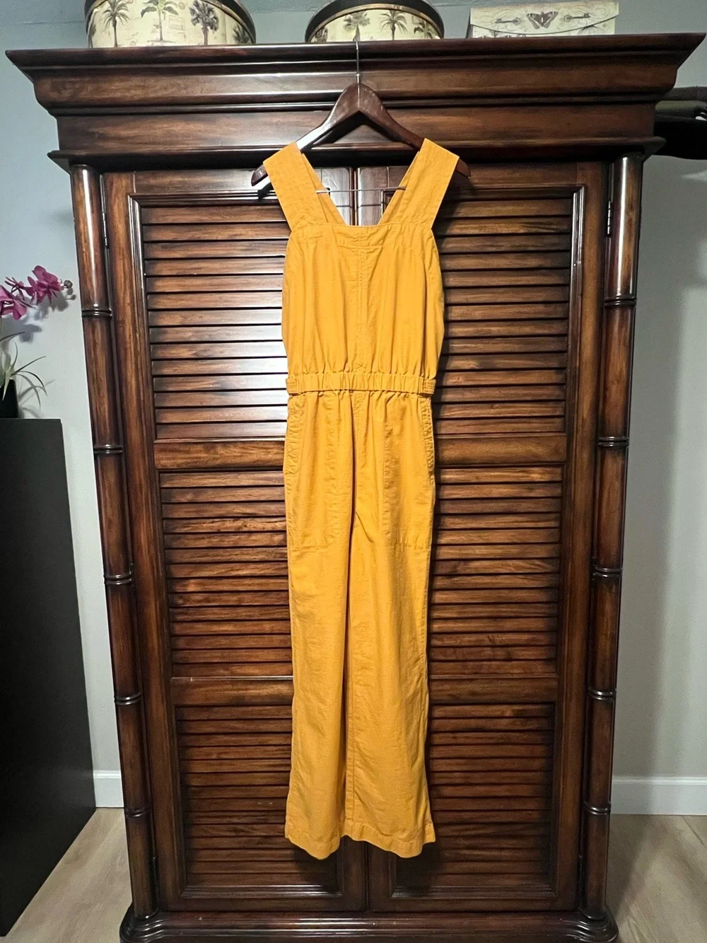 Everlane The Fatigue Apron Jumpsuit Amber Gold Organic Cotton Linen Blend Size 4